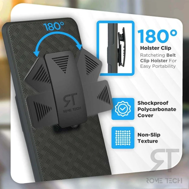 Alt view image 4 of 4 - Rome Tech Google Pixel 7 Pro Shell Holster Combo Case With Belt clip + 3-Pack Glass Screen Protector