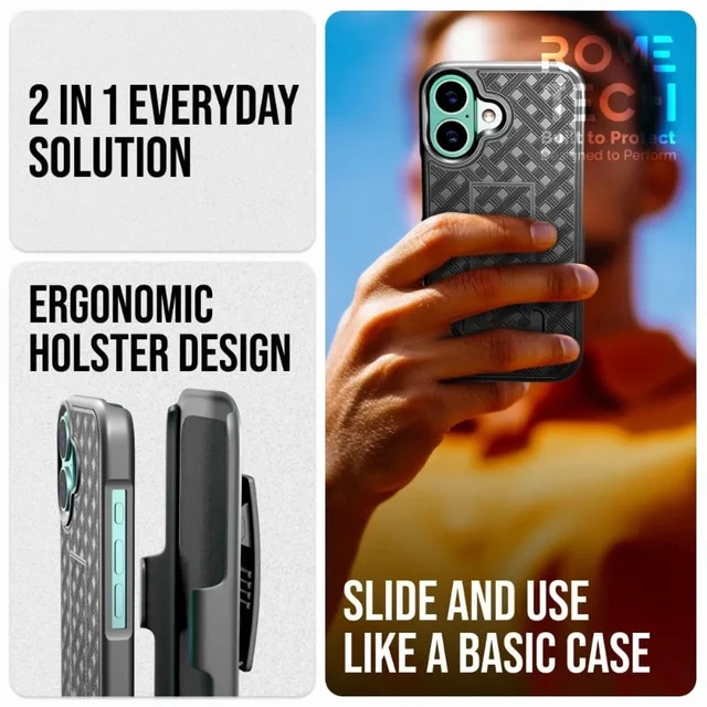 Alt view image 4 of 4 - iPhone 16 Plus Holster & Kickstand Case - Black + 3-Pack Glass Screen Protector
