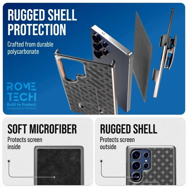 Alt view image 4 of 4 - Samsung Galaxy S25 Ultra (2025) Belt Clip Holster Phone Case + 3-Pack Glass Screen Protector