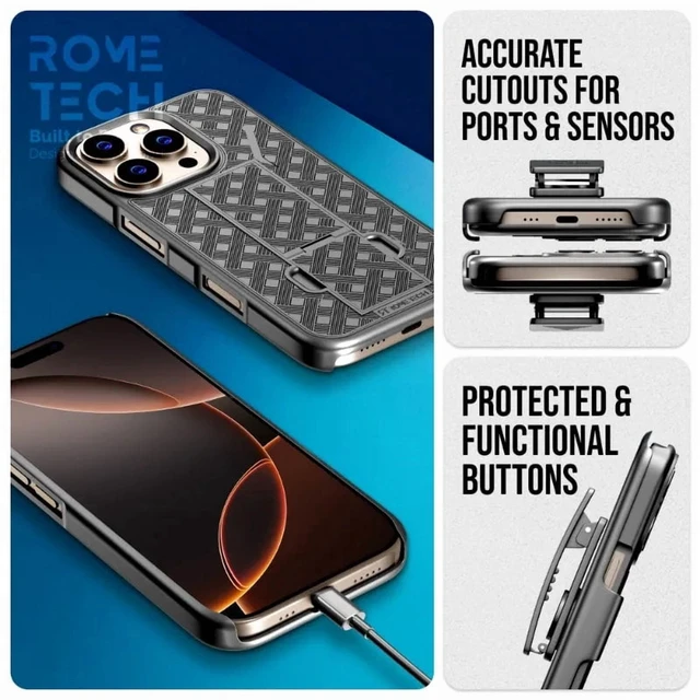 Alt view image 2 of 4 - iPhone 16 Pro Max Holster & Kickstand Case - Black + 3-Pack Glass Screen Protector