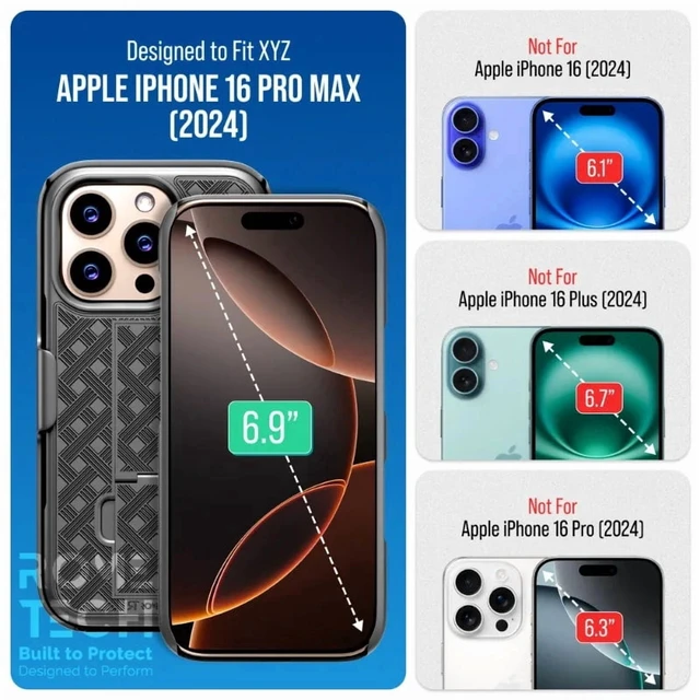 Alt view image 3 of 4 - iPhone 16 Pro Max Holster & Kickstand Case - Black + 3-Pack Glass Screen Protector