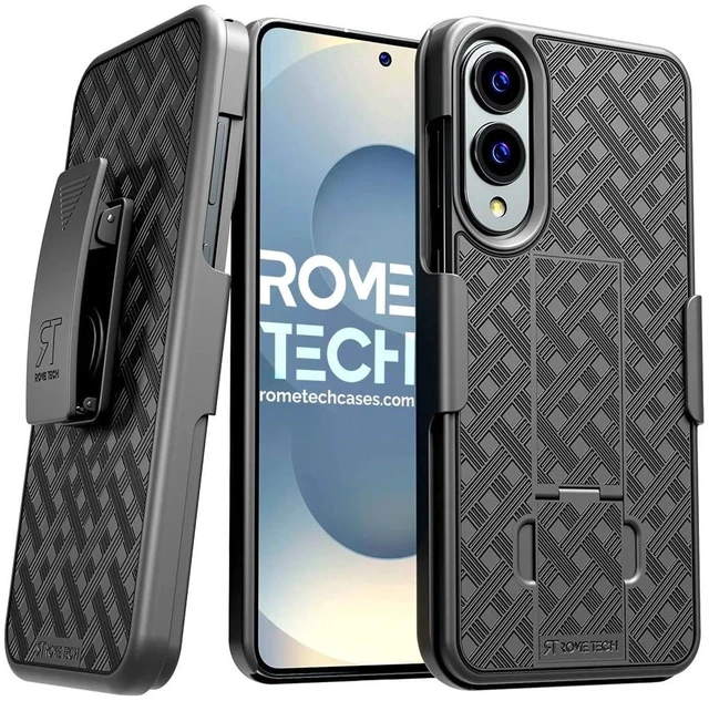Main image of Samsung Galaxy S25 Edge (2025) Belt Clip Holster Phone Case - Black + 3-Pack Glass Screen Protector
