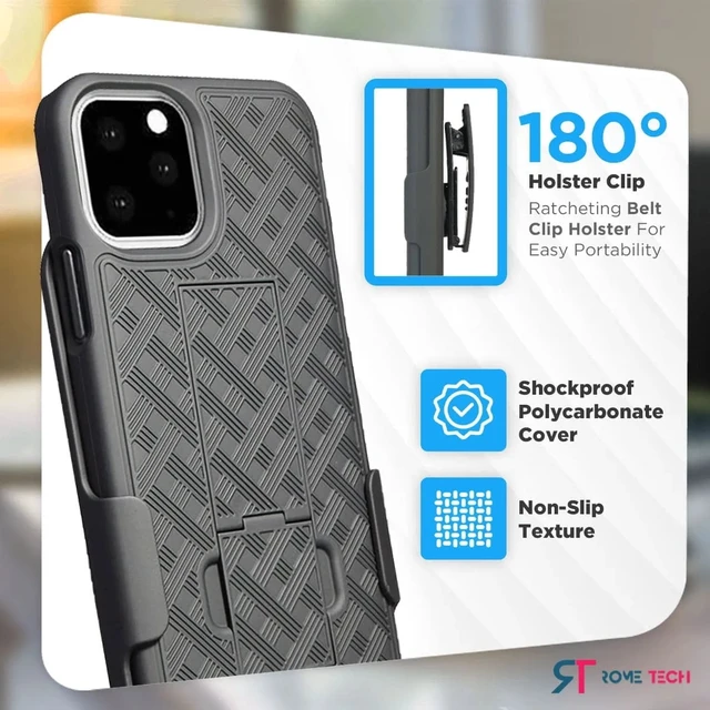 Alt view image 3 of 5 - For Google Pixel 5 Shell Holster Combo Case - Black + 3-Pack Glass Screen Protector