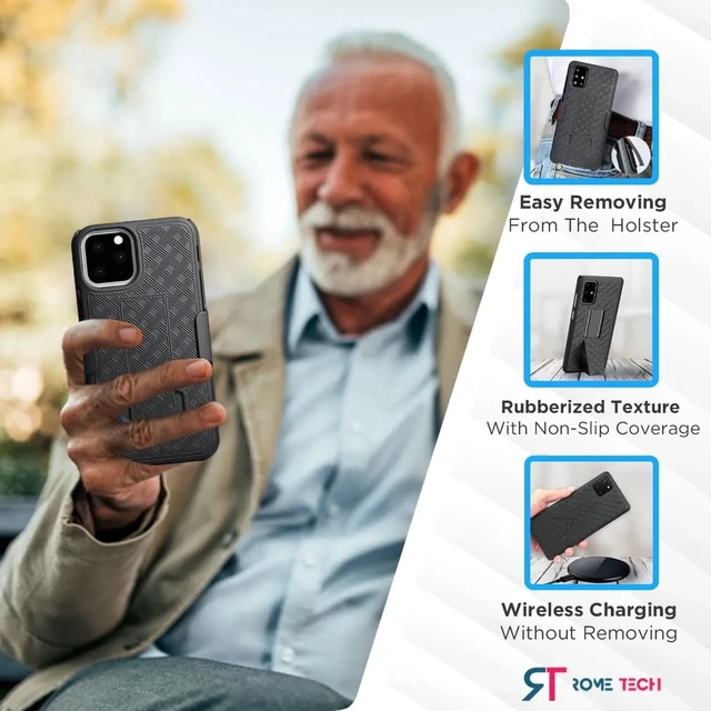 Alt view image 5 of 5 - For Google Pixel 5 Shell Holster Combo Case - Black + 3-Pack Glass Screen Protector