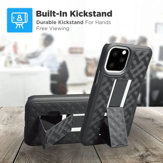 Alt view image 4 of 5 - For Google Pixel 5 Shell Holster Combo Case - Black + 3-Pack Glass Screen Protector