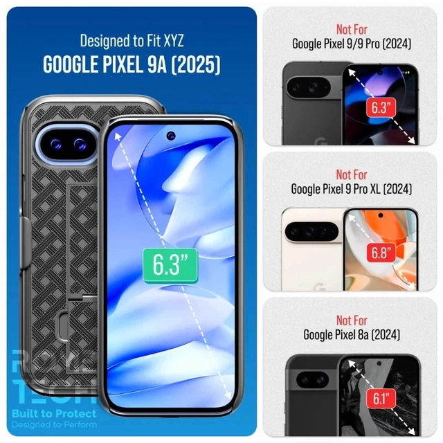 Alt view image 3 of 4 - Google Pixel 9a (2025) Belt Clip Holster Phone Case - Black + 3-Pack Glass Screen Protector