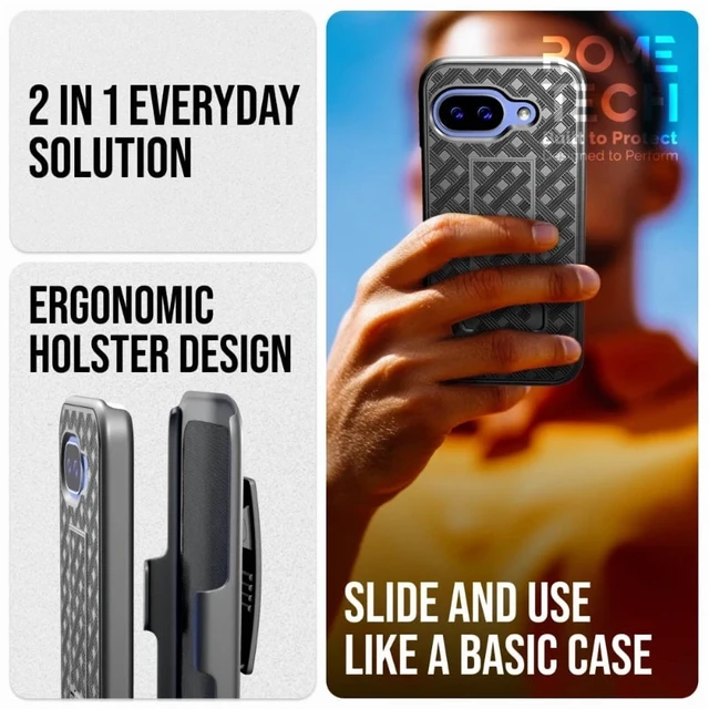 Alt view image 4 of 4 - Google Pixel 9a (2025) Belt Clip Holster Phone Case - Black + 3-Pack Glass Screen Protector