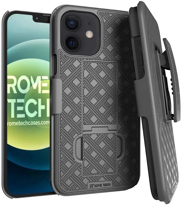 Main image of For Apple iPhone 12 Mini Shell Holster Combo Case - Black + 3-Pack Glass Screen Protector