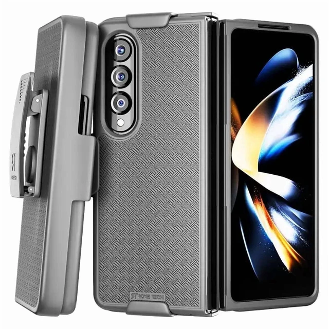 Main image of Rome Tech Samsung Galaxy Z Fold 4 5G Belt Clip Phone Case - Black + 3-Pack Glass Screen Protector