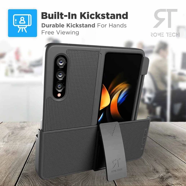Alt view image 3 of 4 - Rome Tech Samsung Galaxy Z Fold 4 5G Belt Clip Phone Case - Black + 3-Pack Glass Screen Protector