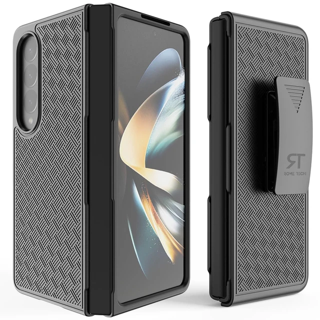 Alt view image 4 of 4 - Rome Tech Samsung Galaxy Z Fold 4 5G Belt Clip Phone Case - Black + 3-Pack Glass Screen Protector