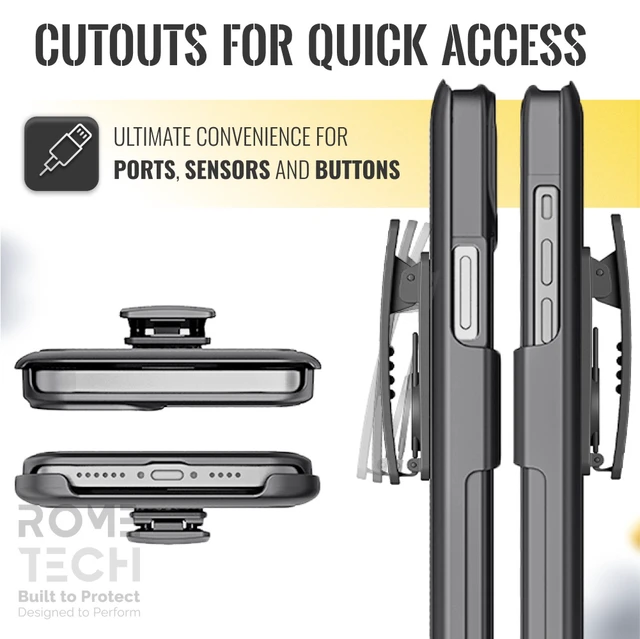 Alt view image 3 of 4 - Rome Tech for Apple iPhone 15 Pro (2023) Shell Holster Combo Case - Black + 3-Pack Glass Screen Protector