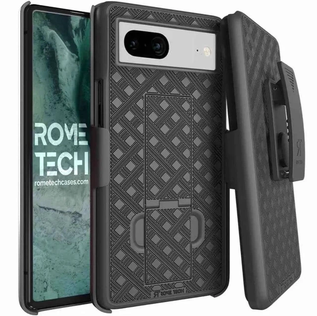 Main image of Rome Tech Google Pixel 7A Shell Holster Combo Case - Black + 3-Pack Glass Screen Protector