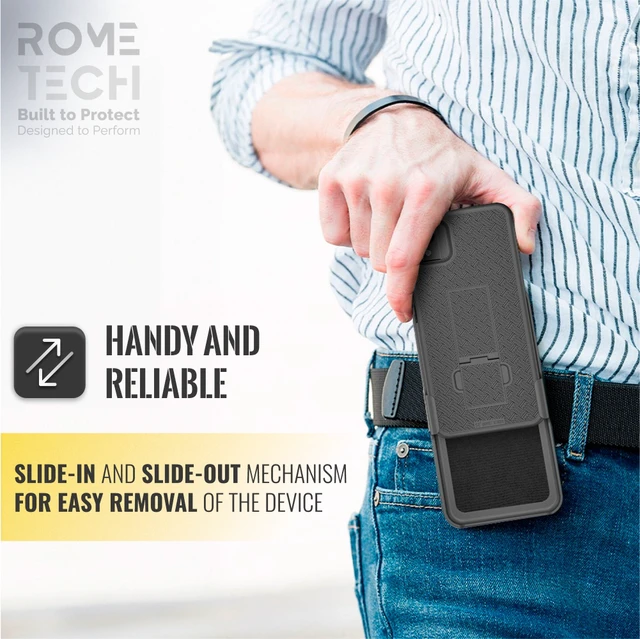 Alt view image 4 of 4 - Rome Tech for Apple iPhone 15 Pro (2023) Shell Holster Combo Case - Black + 3-Pack Glass Screen Protector