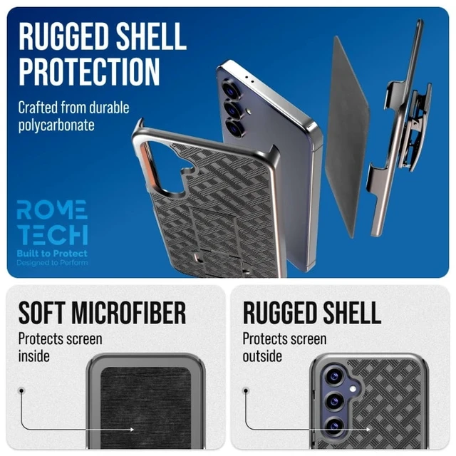 Alt view image 4 of 4 - Samsung Galaxy S25 (2025) Belt Clip Holster Phone Case + 3-Pack Glass Screen Protector