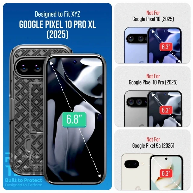 Alt view image 2 of 4 - Google Pixel 10 Pro XL Belt Clip Holster Phone Case - Black + 3-Pack Glass Screen Protector