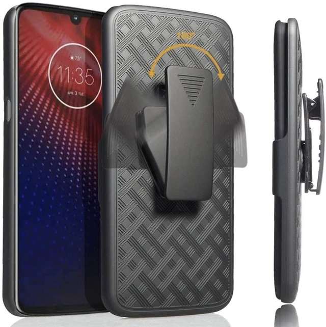 Main image of Rome Tech Motorola Moto Z4 Shell Holster Combo Case With Belt clip + 3-Pack Glass Screen Protector