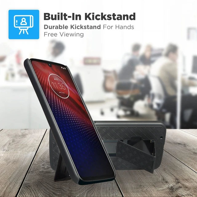 Alt view image 3 of 4 - Rome Tech Motorola Moto Z4 Shell Holster Combo Case With Belt clip + 3-Pack Glass Screen Protector