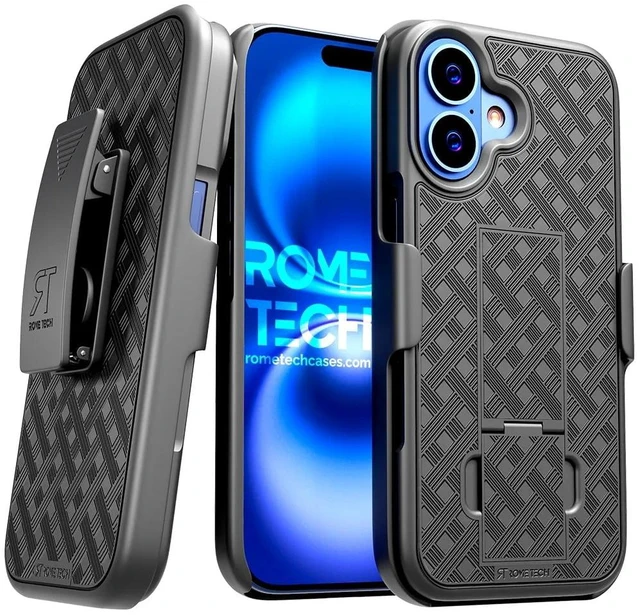 Main image of Apple iPhone 17 Belt Clip Holster Phone Case - Black + 3-Pack Glass Screen Protector