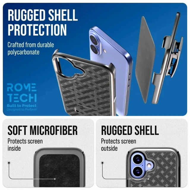 Alt view image 3 of 4 - Apple iPhone 17 Belt Clip Holster Phone Case - Black + 3-Pack Glass Screen Protector