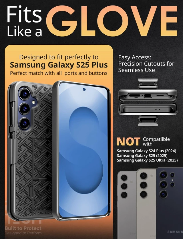 Alt view image 2 of 6 - Rome Tech Shell Holster Combo Case for Samsung Galaxy S25 Plus & TPG Bundle - Black