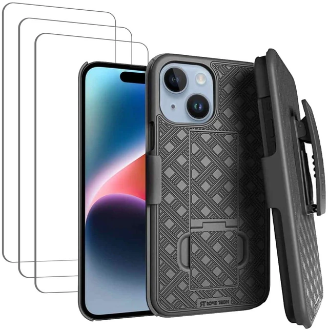 Main image of Rome Tech Shell Holster Combo Case for Apple iPhone 15 & TPG Bundle - Black