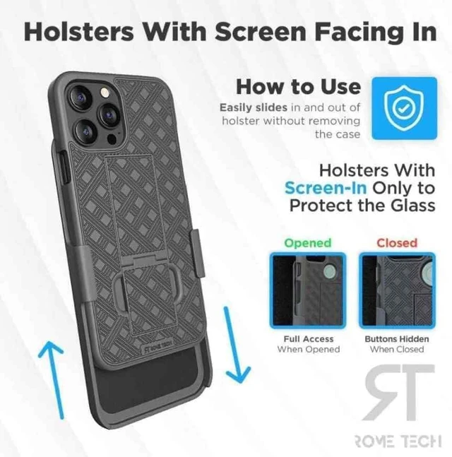 Alt view image 5 of 7 - Rome Tech Shell Holster Combo Case for Apple iPhone 15 & TPG Bundle - Black
