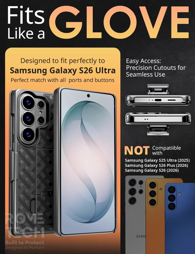 Alt view image 2 of 6 - Rome Tech Shell Holster Combo Case for Samsung Galaxy S26 Ultra & TPG Bundle - Black