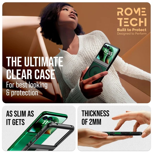 Alt view image 3 of 6 - Motorola Razr 60 (2025) Hybrid Shockproof Clear Slim Acrylic Case Cover Flexible Hinge Rib with MagSafe