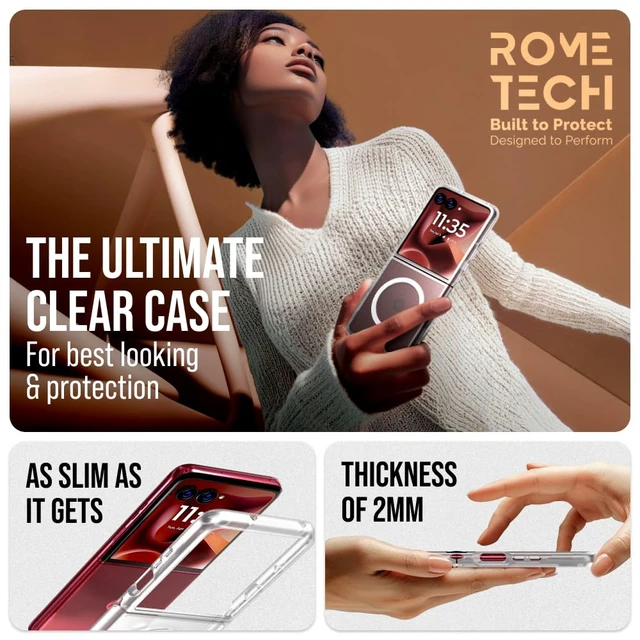 Alt view image 3 of 6 - Motorola Razr 60 Ultra (2025) Hybrid Shockproof Clear Slim Acrylic Case Cover Flexible Hinge Rib with MagSafe