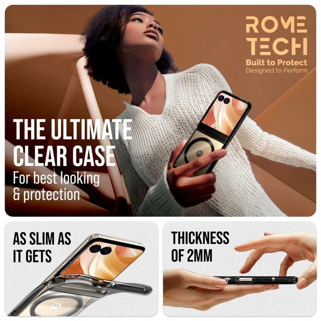 Alt view image 3 of 6 - Motorola Razr 50 / Razr (2024) Hybrid Shockproof Clear Slim Acrylic Case Cover Flexible Hinge Rib with MagSafe