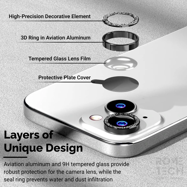 Alt view image 3 of 6 - Apple iPhone 15 (2023) Camera Lens Protector Glitter Powder Lens