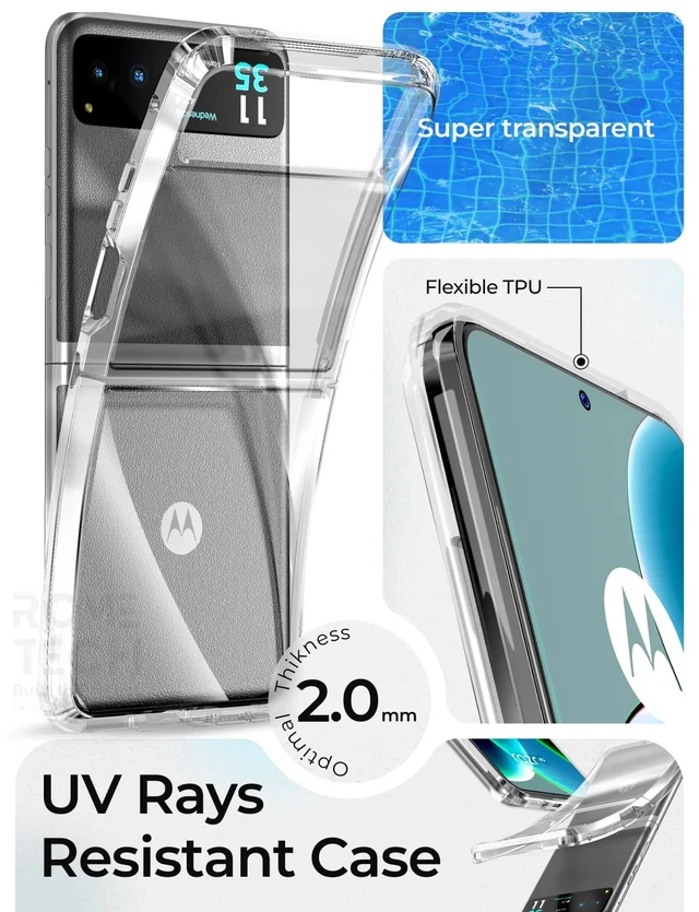 Alt view image 4 of 6 - Motorola Razr 40 / Razr (2023) Hybrid Shockproof Clear Slim Acrylic Case Cover Flexible Hinge Rib
