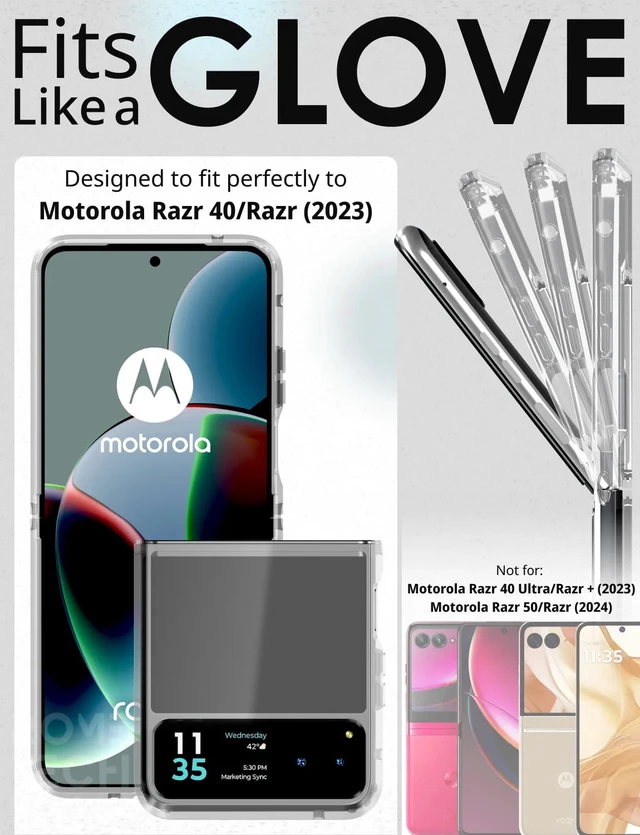 Alt view image 5 of 6 - Motorola Razr 40 / Razr (2023) Hybrid Shockproof Clear Slim Acrylic Case Cover Flexible Hinge Rib