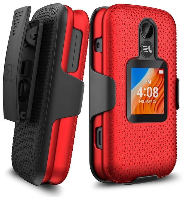 Main image of Designed for TCL Flip 2 (Tracfone T408DL) / Unlocked 4058G / Canada 4058E Case with Belt Clip Holster - Kickstand Cover Phone Case - Red