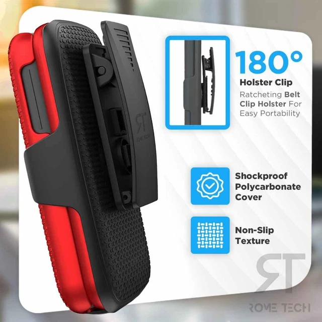 Alt view image 3 of 4 - Designed for TCL Flip 2 (Tracfone T408DL) / Unlocked 4058G / Canada 4058E Case with Belt Clip Holster - Kickstand Cover Phone Case - Red