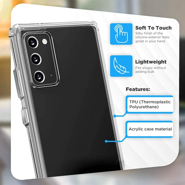 Alt view image 4 of 7 - Clear Case for Samsung Galaxy Note 20 5G - Blue Screen/Light Protector with Application Tray Included - Ultra Thin Protective Clarity Case - Wireless Charging Compatible