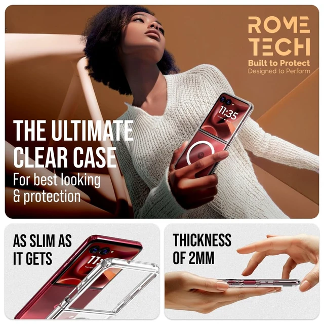 Alt view image 3 of 6 - Motorola Razr 60 Ultra (2025) Hybrid Shockproof Clear Slim Acrylic Case Cover Flexible Hinge Rib with MagSafe