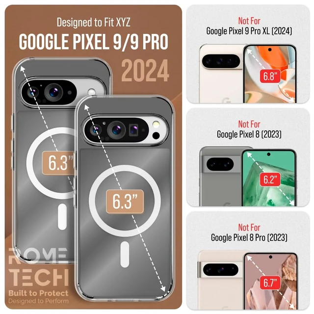 Alt view image 2 of 6 - Google Pixel 9 / 9 Pro 6.3"(2024) Hybrid Shockproof Clear Slim Acrylic Case with MagSafe