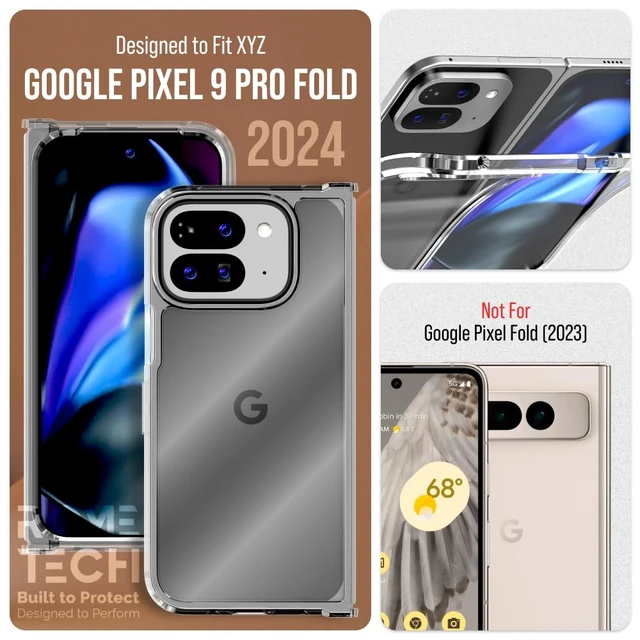 Alt view image 2 of 5 - Google Pixel 9 Pro Fold (2024) Hybrid Shockproof Clear Slim Acrylic Case Cover Flexible Hinge Rib