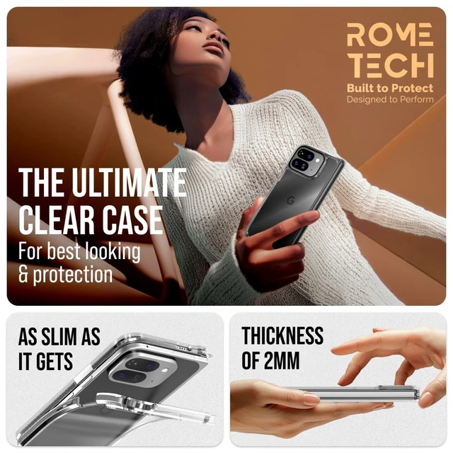 Alt view image 3 of 5 - Google Pixel 9 Pro Fold (2024) Hybrid Shockproof Clear Slim Acrylic Case Cover Flexible Hinge Rib