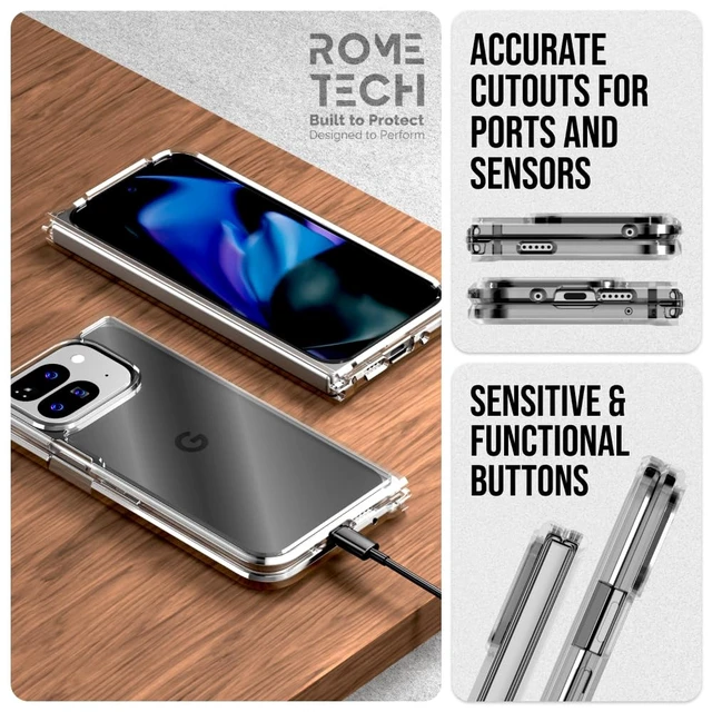 Alt view image 5 of 5 - Google Pixel 9 Pro Fold (2024) Hybrid Shockproof Clear Slim Acrylic Case Cover Flexible Hinge Rib