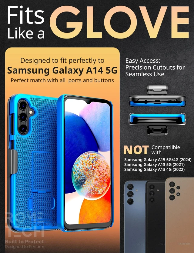 Alt view image 2 of 7 - Designed for Samsung Galaxy A14 5G Case with Belt Clip Holster - Kickstand Cover Phone Case - Blue Case & Black Holster