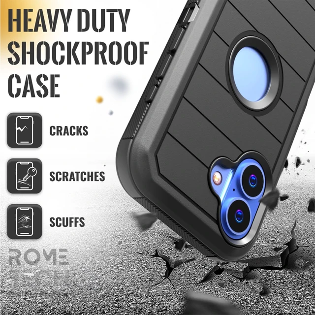 Alt view image 5 of 7 - Rome Tech for Apple iPhone 16 Case with Belt Clip Holster & Kickstand, Protective Dual-Layer Shockproof Phone Case and 3-Pack Tempered Glass Screen Protector for iPhone 16 - Black