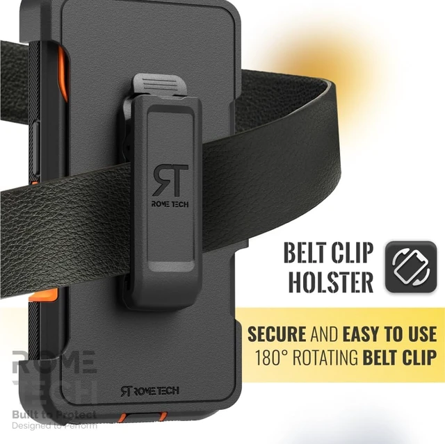 Alt view image 5 of 7 - Rome Tech for Apple iPhone 16 Plus Case with Belt Clip Holster & Kickstand, Protective Dual-Layer Shockproof Phone Case and 3-Pack Tempered Glass Screen Protector for iPhone 16 Plus - Black & Orange
