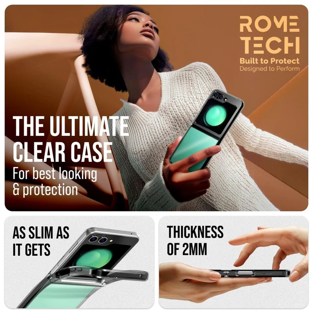 Alt view image 3 of 5 - Samsung Galaxy Z Flip5 Hybrid Shockproof Clear Slim Acrylic Case Cover Flexible Hinge Rib