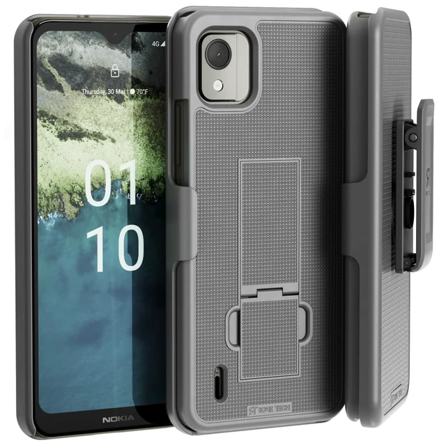 Alt view image 7 of 7 - Nokia C110 (2023) Rome Tech Shell Holster Combo Case - Black