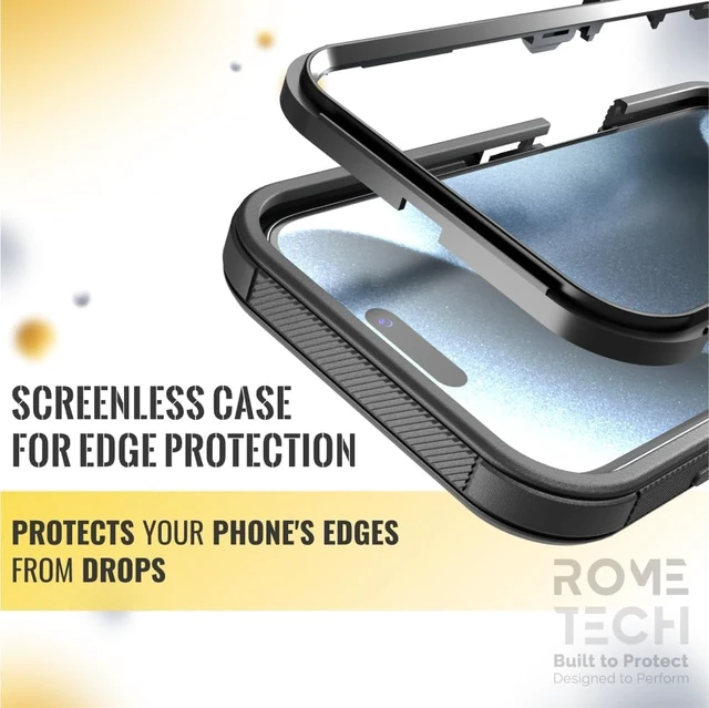 Alt view image 3 of 7 - Rome Tech for Apple iPhone 16 Case with Belt Clip Holster & Kickstand, Protective Dual-Layer Shockproof Phone Case and 3-Pack Tempered Glass Screen Protector for iPhone 16 - Black