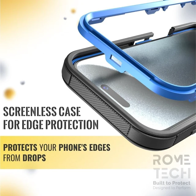 Alt view image 3 of 7 - Rome Tech for Apple iPhone 16 Pro Case with Belt Clip Holster & Kickstand, Protective Dual-Layer Shockproof Phone Case and 3-Pack Tempered Glass Screen Protector for iPhone 16 Pro - Black & Blue