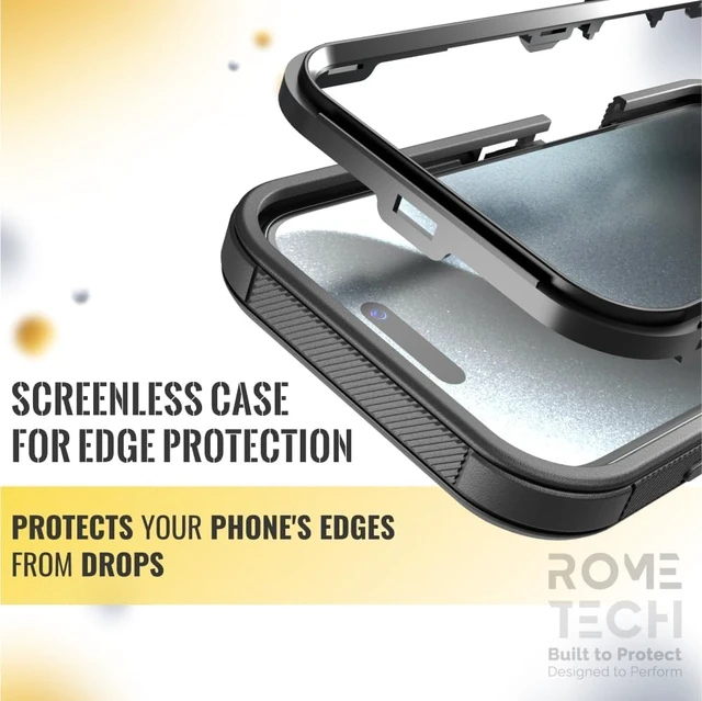 Alt view image 3 of 7 - Rome Tech for Apple iPhone 16 Pro Case with Belt Clip Holster & Kickstand, Protective Dual-Layer Shockproof Phone Case and 3-Pack Tempered Glass Screen Protector for iPhone 16 Pro - Black